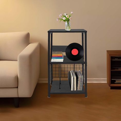 3-stufiger Schallplattenständer, Modern Plattenständer mit 4 Fußpolster, Plattenspieler Stand mit Herausnehmbaren Trennwänden Tragfähigkeit 45.36kg, für Aufbewahrung von Unterlagen (1/5)