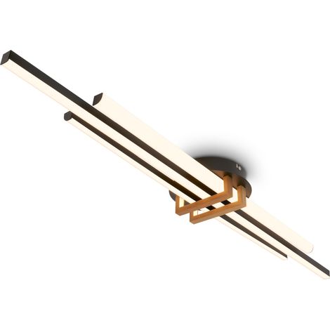 Plafonnier LED à lumière blanche chaude, profilés d'angle, salon, chambre, luminaire plafonnier, 98x16x7,5 cm, noir-bois (1/5)