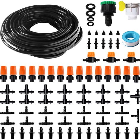 81 Pièces 4/6 mm Kit d'irrigation Goutte, 15m Tuyau d'irrigation, Systeme Irrigation, avec Raccords Cannelés Droits, Connecteurs en T, Bouchons d'extrémité, pour Jardin, Plantes (1/5)