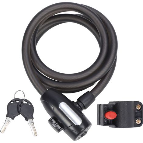 Câble antivol de vélo de 1,5 m (4,9 pi) de long, noir mat, avec 2 clés, câble en acier épais enroulé en PVC et support de fixation pour l'extérieur (1/5)