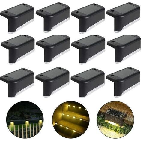 Wasserdichte Solar-Zaunleuchte, Solar-Terrassenleuchte, Treppenleuchte, IP65-LED-Solar-Gartenleuchten für Terrassentreppenzäune (Warmes Licht-Schwarz, 12 Stück) (1/4)