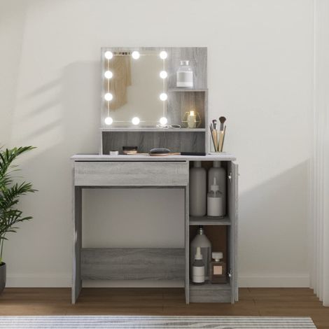 Coiffeuse avec LED Table de maquillage Coiffeuse Maquillage Sonoma gris 86,5x35x136 cm DNBD61931 (1/5)