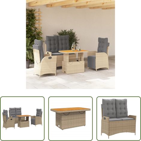 Gartenbank - 4-tlg. Garten-Essgruppe mit Kissen Beige Poly Rattan (1/5)