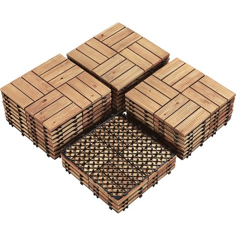 Yaheetech Set 27 Pezzi Piastrelle in Legno Pavimento Esterno Interno Sistema ad Incastro per Terrazza Balcone Giardino Patio 30 x 30 cm Scuro Marrone