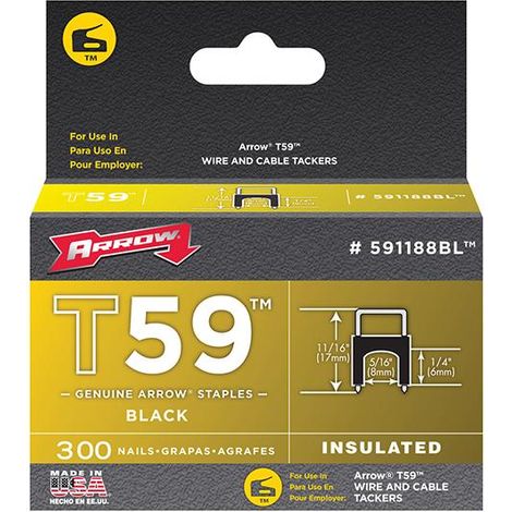 Arrow A591188BL T59 Insulated Staples Black 6 x 8mm (Box 300) ARR591188BL (1/3)