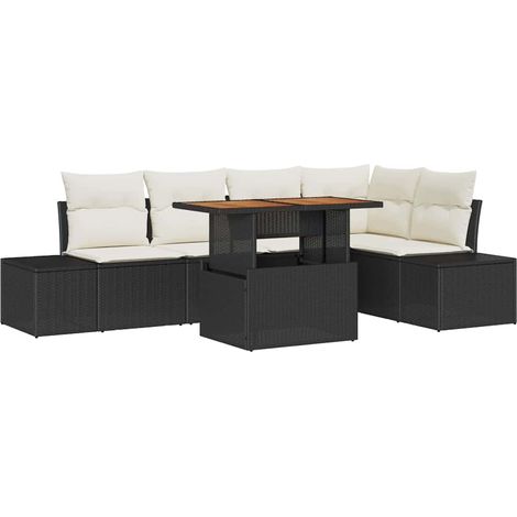 Garden Sofa Set with Storage 6 pcs Black Poly rattan vidaXL