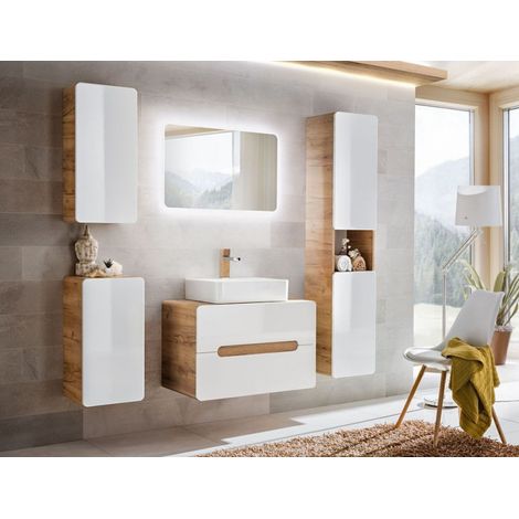 Ensemble salle de bain avec meuble vasque 80 cm + 5 éléments - Archipel White - Livraison gratuite