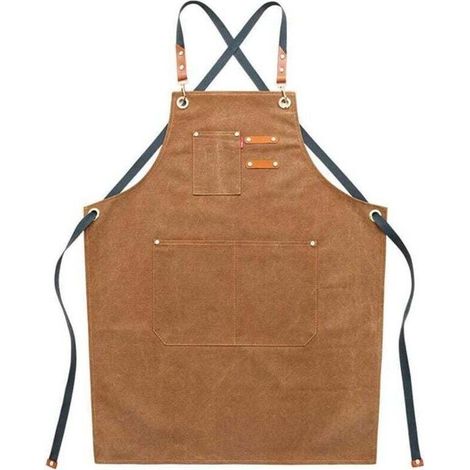 Tabliers de travail en toile pour homme avec poches, sangle réglable et grandes poches, tablier de cuisine marron (1/3)