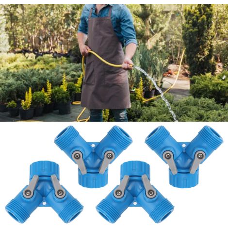 Y-förmiger T-förmiger Wasserhahnanschluss nach europäischen Normen, Zweiwegeverteiler mit einem Ausgang, Schnellanschluss für Gartenschlauch, blau. (1/5)