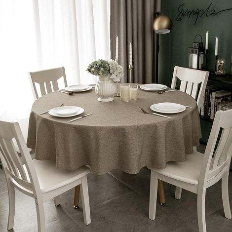 Nappe ronde Mokka 180cm, anti-taches, imperméable, aspect lin