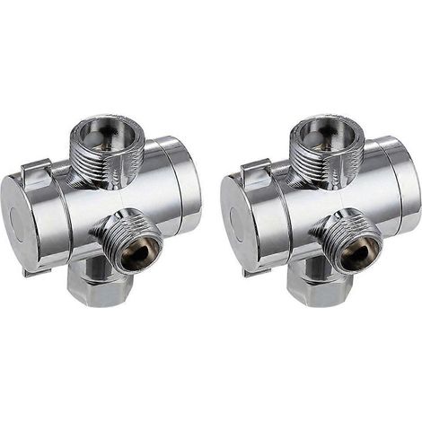 Deux raccords de tuyau en T chromés ABS avec adaptateurs de type T, compatibles avec les tuyaux de vannes d'angle, les bras de douche de baignoire et les toilettes. (1/5)