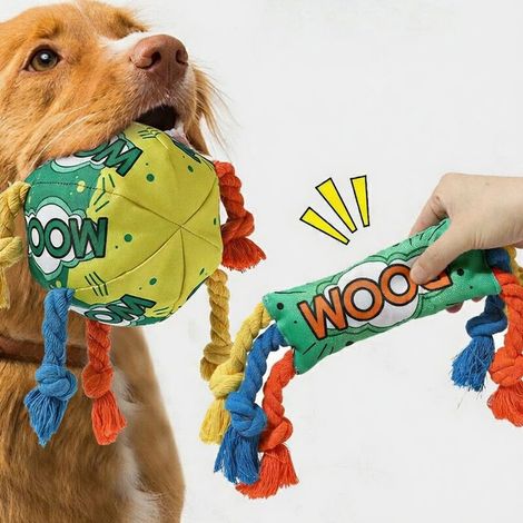 Ensemble de 2 jouets pour chien : ballon de football résistant aux morsures avec corde et jouet à tirer – Convient aux chiens de petite, moyenne et grande taille – Jouet d’éducation pour le nettoyage (1/5)