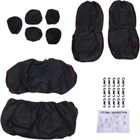 Pair - Housses de siège auto universelles, 9 protections en cuir PU pour sièges avant et arrière, ensemble complet, compatibles avec les airbags des sièges avant (rouge) (1/5)
