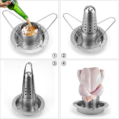 Support de poulet barbecue en acier inoxydable pour four, barbecue et gril. (1/5)