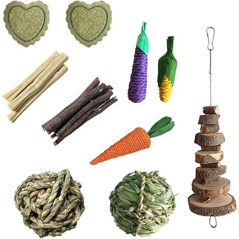 10 Pack Natural Chew Toys for Rabbit, Guinea Pig, Hamster, Rodent Dental Health (1/5)
