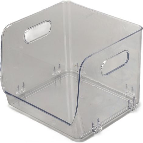 Organisateur de bureau transparent empilable, étanche et anti-poussière avec poignées doubles, boîte de rangement PET blanc transparent compacte. (1/5)