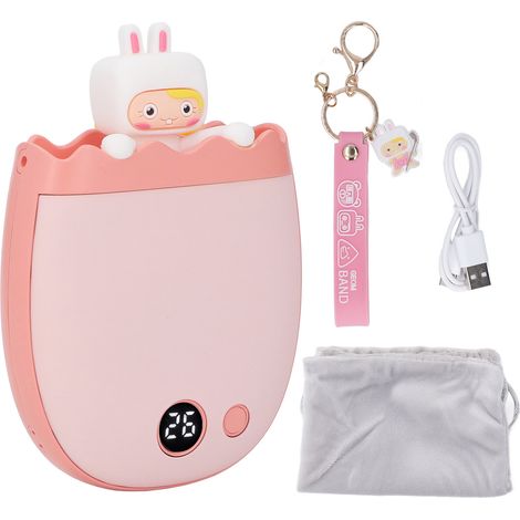Chauffe-mains double face chauffante deux niveaux réglable mini portable mignon dessin animé avec porte-clés rose (1/5)