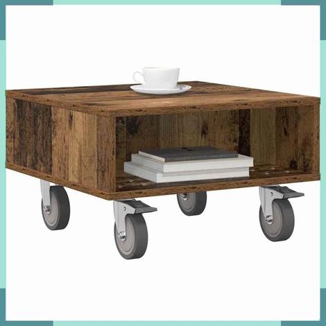 891030 Table d'appoint avec roues Bois ancien 50,5 x 50 x 30 cm (1/5)