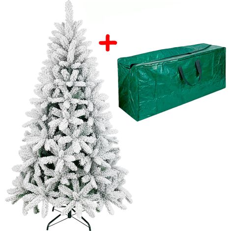 Albero Di Natale Innevato 210 Cm Con Sacca Effetto Reale 1078 Rami Foltissimo Molto Folto Rami A Gancio Base A Croce Sicura In Metallo Doppia Foglia Colorata In PVC Abete Natalizio (210 Cm 1078 Rami)