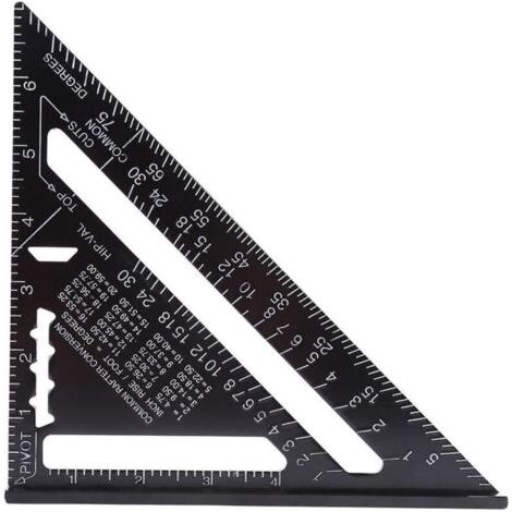 7 pouces métrique/impériale Équerre d'aluminium outil Triangle Règle rapporteur d'Angle haute précision mesure outils avec finition oxyde Noir pour Menuisier charpentier