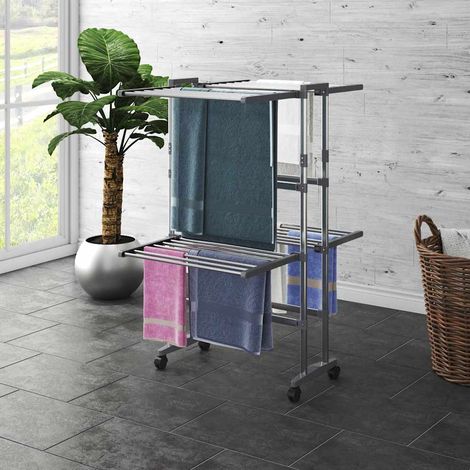 vidaXL Tendedero de 2 niveles con ruedas plateado 60x70x106 cm (1/5)