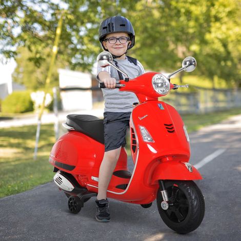Trottinette électrique Vespa pour enfants, 6 V, dimensions 102 x 51 x 76 cm, lecteur MP3, port USB, klaxon, phares, feux arrière, rouge (1/5)