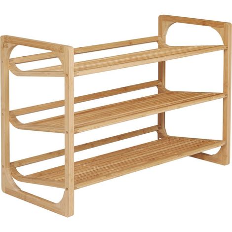 Étagère à chaussures à 3 niveaux porte-chaussures en bambou 9 paires de chaussures 76 x 33 x 51 cm naturel (1/5)