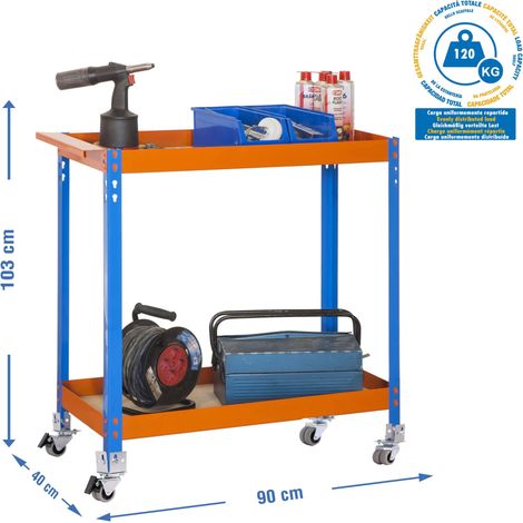 Simonrack Mobile Werkbank Blau Orange Holz 75 kg Tragfähigkeit