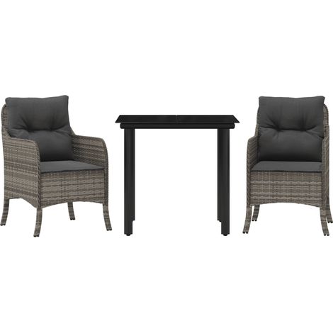 Ensemble à manger de jardin 3 pcs,Salon de jardin coussins gris résine tressée CFW47783 (1/5)