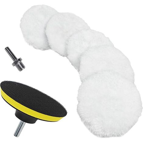 Lot de 7 tampons de polissage de 75 mm de diamètre en peau d'agneau, comprenant un adaptateur de perçage M10 et une housse de polissage en laine d'agneau pour polisseuse automobile. (1/5)