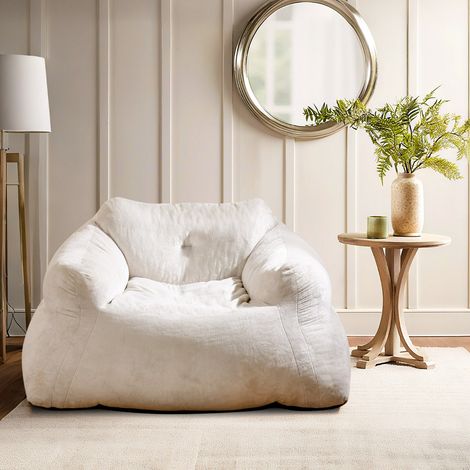 Fauteuil Poire pour Adultes Canapé Moelleux avec Revêtement en Velours & Fond Antidérapant Garnissage en Éponge Élastique 129x119x69cm Beige (1/3)