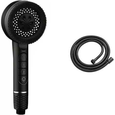 Tête de Douche Manuelle Pressurisée 4 Modes, avec Brosses en Silicone et Filtur, Flexible Renforcé, Pour un Confort Ultime (Noir)
