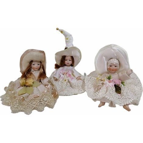 bambola porcellana set da 3 statue per collezione-vestito in tulle raso pizzo rifinita made in italy (1/5)