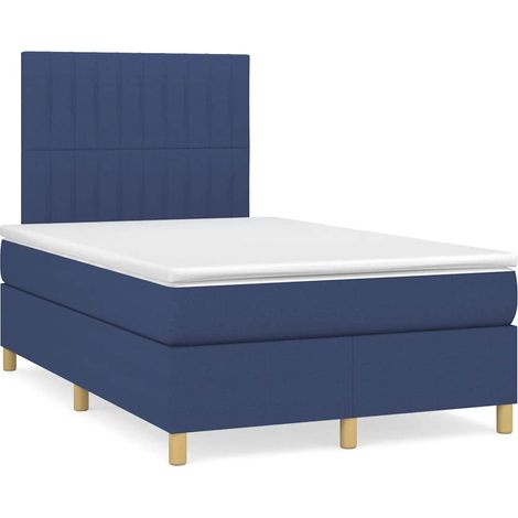 Cama box spring con colchón tela azul 120x190 cm