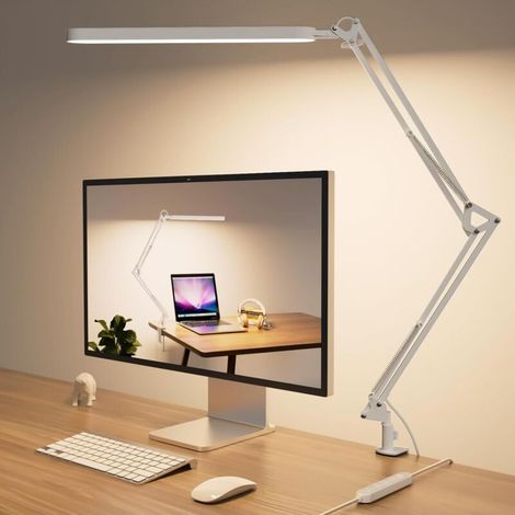 SKYLEO LED-Schreibtischlampe – Architektenleuchte 1300 lm – 5 Farbmodi x 11 Helligkeitsstufen – Verstellbarer Schwenkarm – Timer- und Speicherfunktion – 12-W-Schreibtischlampe – Weiß