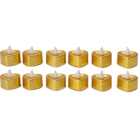 Ortviai Bougies LED sans flamme en forme de cœur dorées – 12 unités, pour mariage, Noël et soirée romantique (1/5)