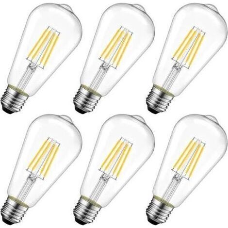 8W Ampoule LED Filament E27 ST64, Ampoule Edison, Equivalent à Ampoule Incandescente 60W, 2700K Blanc Chaud,Lot de 6 (1/4)