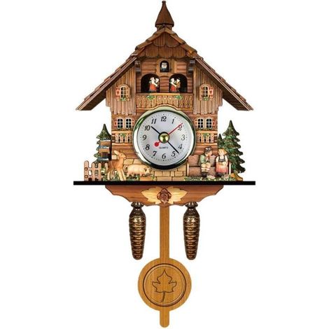 Horloge Coucou Murale Antique en Bois avec Pendule et Sonnerie Automatique, Décoration Maison Pendule à Oiseau (1/5)