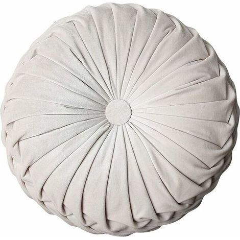 Handmade Velvet Padded Pleated Round Cushion for Home, Sofa, Chair, Bed, Car, Velvet, A2, 38cm x 38cm (1/3)
