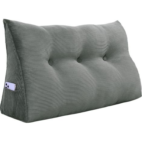 VERCART Großes Keilkissen, Langes Lesekissen, Bettruhe Rückenkissen, Dreieckiges Liegekissen, Dekoratives Kopfteilkissen für Tagesbett oder Tiefes Sofa, Cord Grau, 100cm