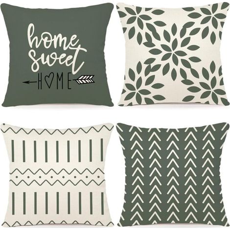 Lot de 4 Housse Coussin Décoratif Canapé Taie d'oreiller Decoration Housses en Lin d'extérieur Housse de pour Chambre, canapé, Lit,Jardin 45x45CM