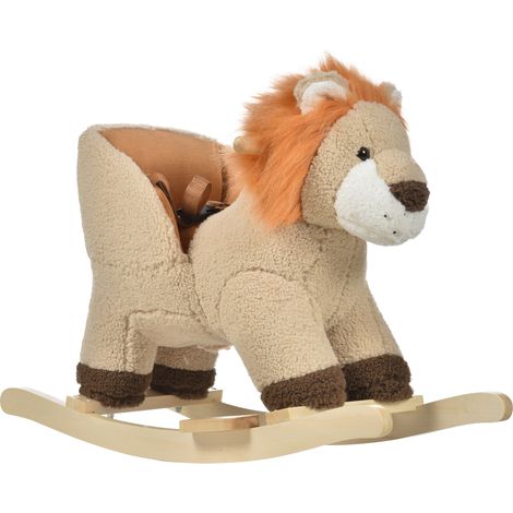 Lion à bascule marron 18 à 36 mois avec sons, ceinture et guidon 68x35x50 cm, jouet enfant design sobre pour motricité pratique et sauvage