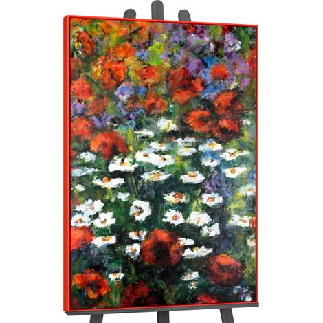 Gemälde Blühende Weiten Rahmen Blau 120x80 cm (1/3)