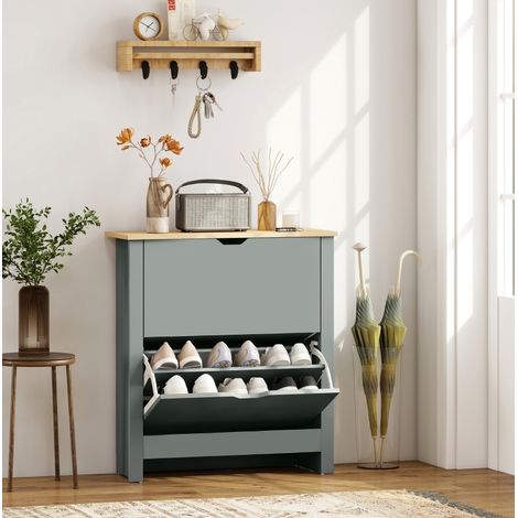 Schuhschrank mit 2 Klappen, Stauraum für 8 bis 12 Paare, 72 x 26 x 80 cm, Hellgrau HAVRYA (1/4)