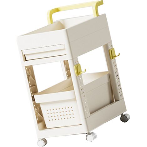 Chariot de rangement roulant en plastique peu encombrant avec poignées et crochets, idéal pour le bureau, la chambre, le dortoir ou la salle de classe. Comprend un tiroir. (1/3)