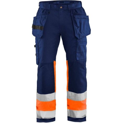 Pantaloni da lavoro ad alta visibilità stretch 1558 - Blu navy/Arancione fluorescente 4XL - FR(58) - SE(C64) - Normative (1/4)