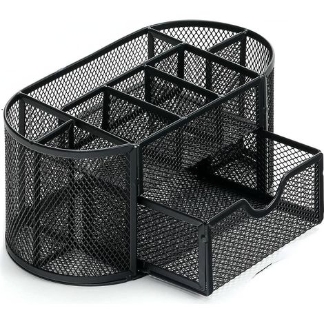 Schreibtisch-Aufbewahrungsbox, Aufbewahrungsbox für Büro, Schule, Zuhause, Alltagsbedarf, schmiedeeiserner Stifthalter, 9 Fächer (schwarz) (1/5)