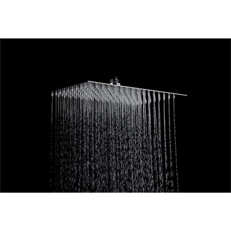 Pommeau de douche rectangulaire 300 x 200 mm – Acier AISI304 – Épaisseur 2 mm – Effet pluie – LS300200 – Tecom (1/2)