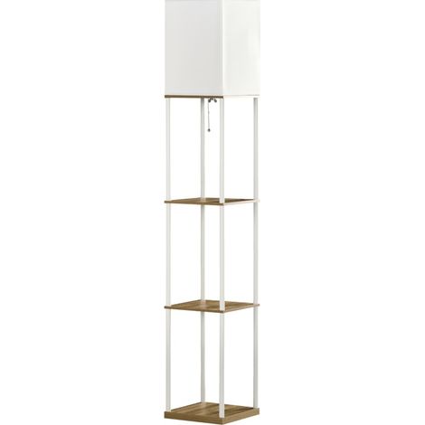 Lámpara de pie blanca con estantes, MDF y metal, 26 x 26 x 159 cm (1/5)