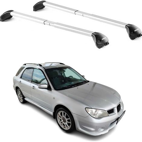 OMAC Dachträger Querträger TÜV geprüft für Subaru Impreza Kombi 1993-2011 – Abschließbar (4 Schlösser) – Max 100 kg – Edelstahlband + Gummischutz Silber (1/5)